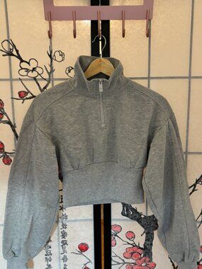 Alo Yoga Cropped Pullover Sweater in Gray Fleece lined, size XS